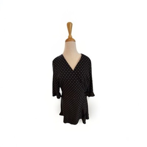 LOFT Black/White Polka Dot Wait Tie Faux Wrap 3/4 Sleeve Mini Skater Dress, Sz 8 - Picture 5 of 16
